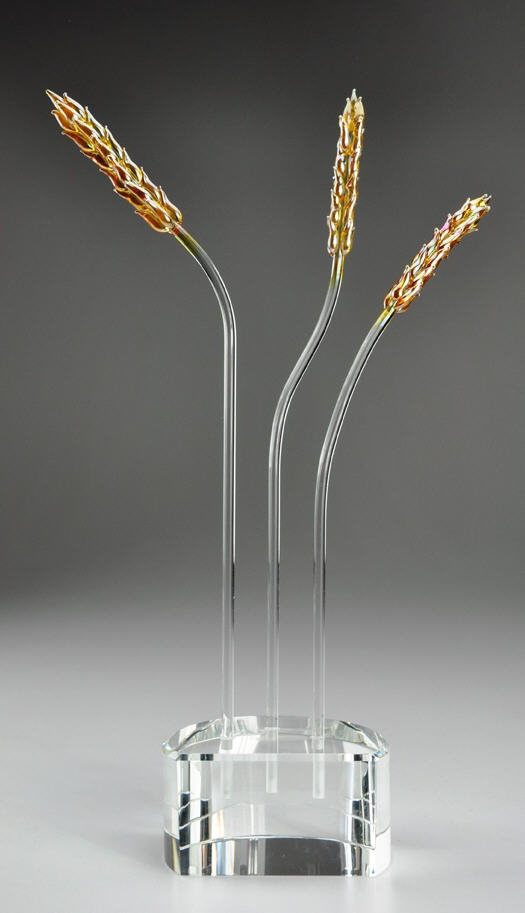 3 Amber Gold Windblown Wheat on Crystal Base 9 inches